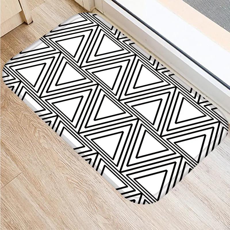 Anti-slip Bathroom Door Mat Oil-proof Kitchen Rug Bedroom Living Room Black and White Geometric Print