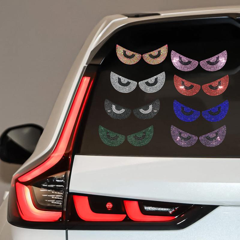 2pcs Diamond Crystal Car Body Devil Eyes Stickers Decal Decoration Car Accessories for Vehicle Body Sticker Windshield for Women