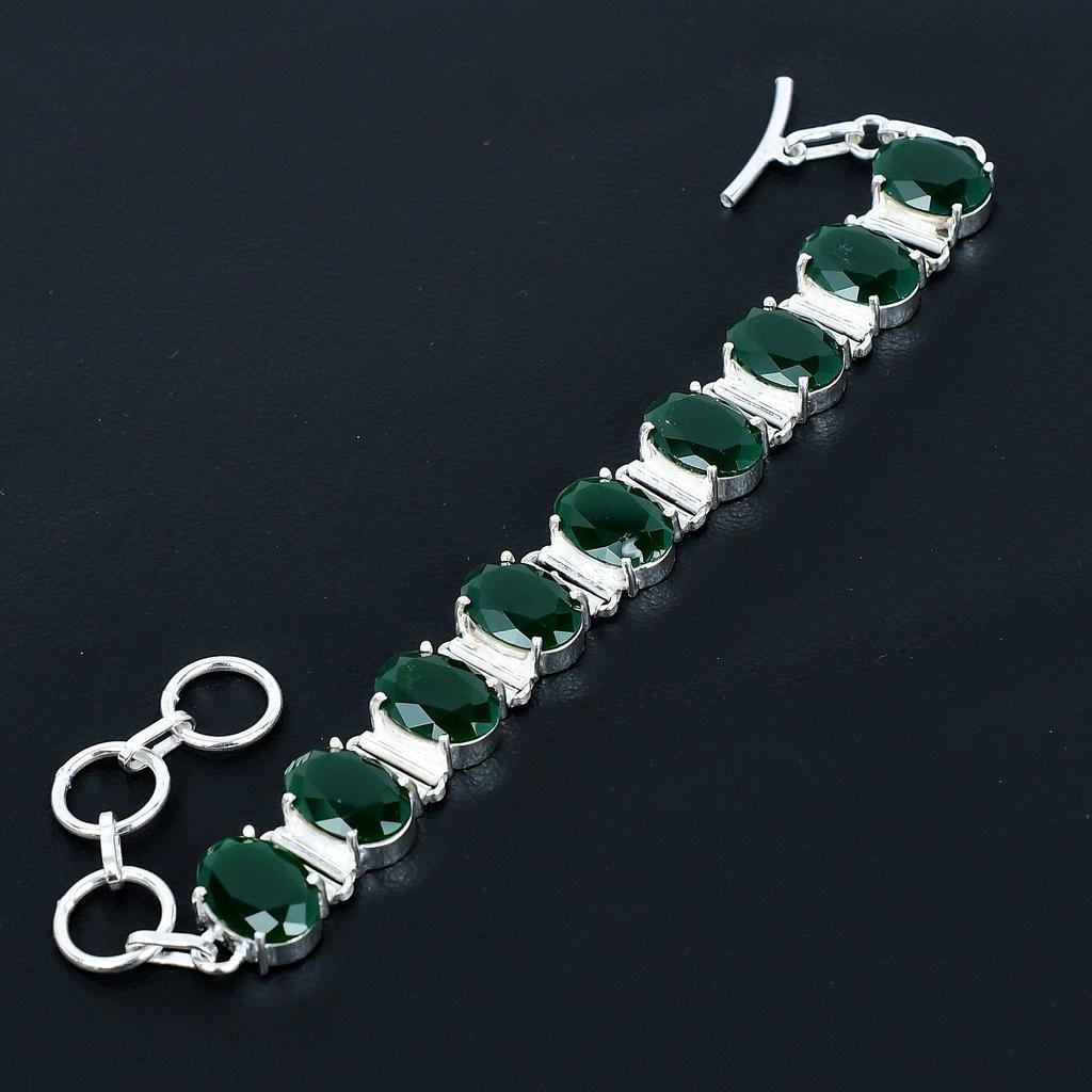 Vackert smaragdarmband 925 Sterlingsilverarmband Justerbart kedjearmband Handgjort Boho-armband Smycken med smaragdädelsten Bröllopspresenter