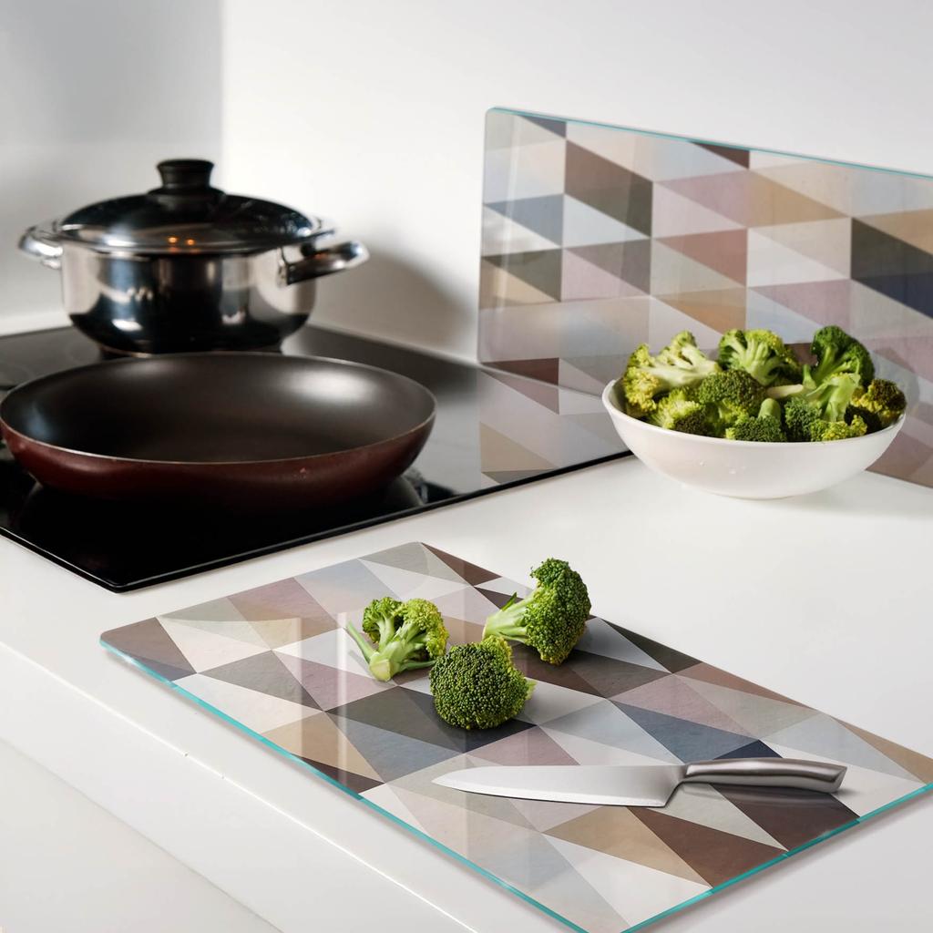 Glass Kitchen Cutting Boards with Graphic Geometry Pattern 2x30x52 Cm