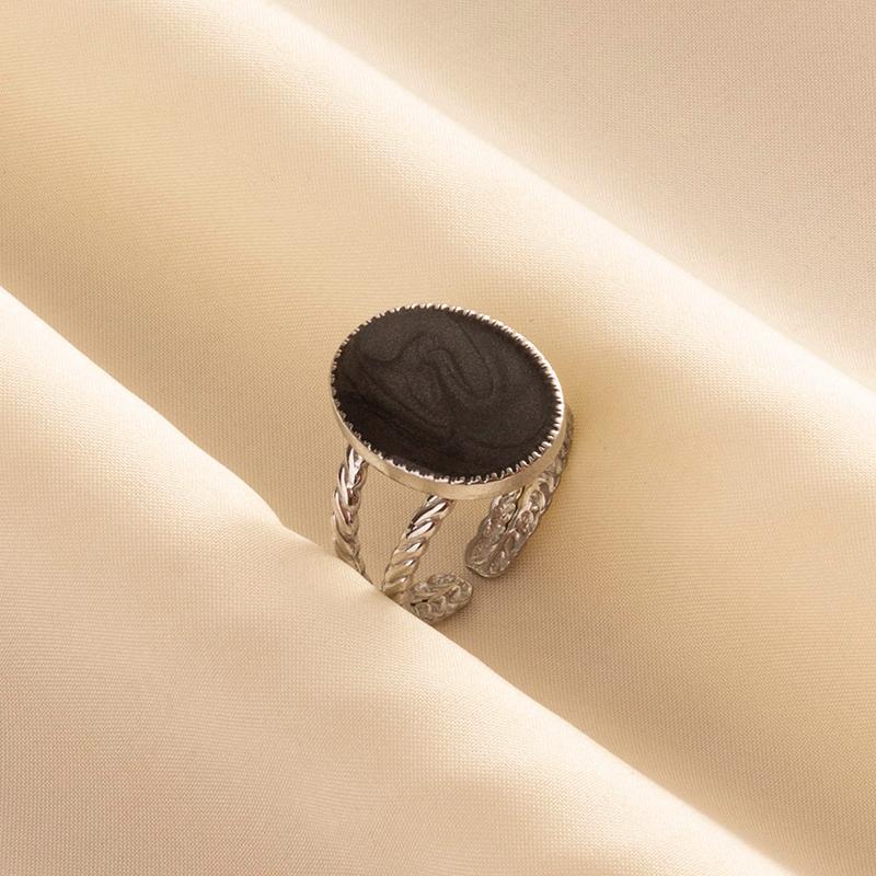 Punk Vintage Black Enamel Ring Stainless Steel Open Rings For Women Men Jewelry Fire Evil Eye Bague Acier Inoxydables Femme Gift