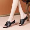 Color Matching Soft Leather Low-heeled Fish Mouth Slippers Women's Thick Heel Fashion Outer Wear One-word Sandals Summer 2025 New Versatile