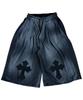Skater Rock Painting Cross Bermuda Shorts ((Black))