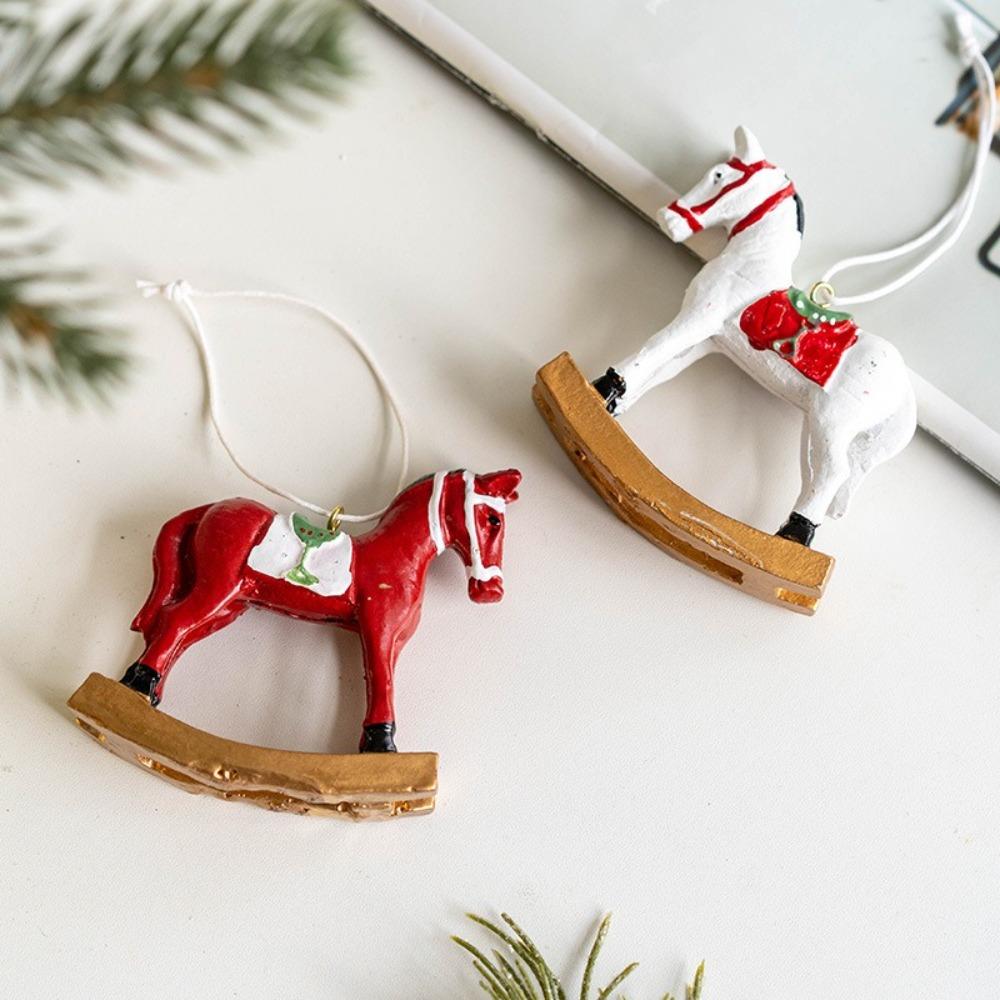 3D Cartoon Horse Christmas Retro Figurines Ornament Resin Kids Toys Gift Christmas Tree Decoration Multifunction