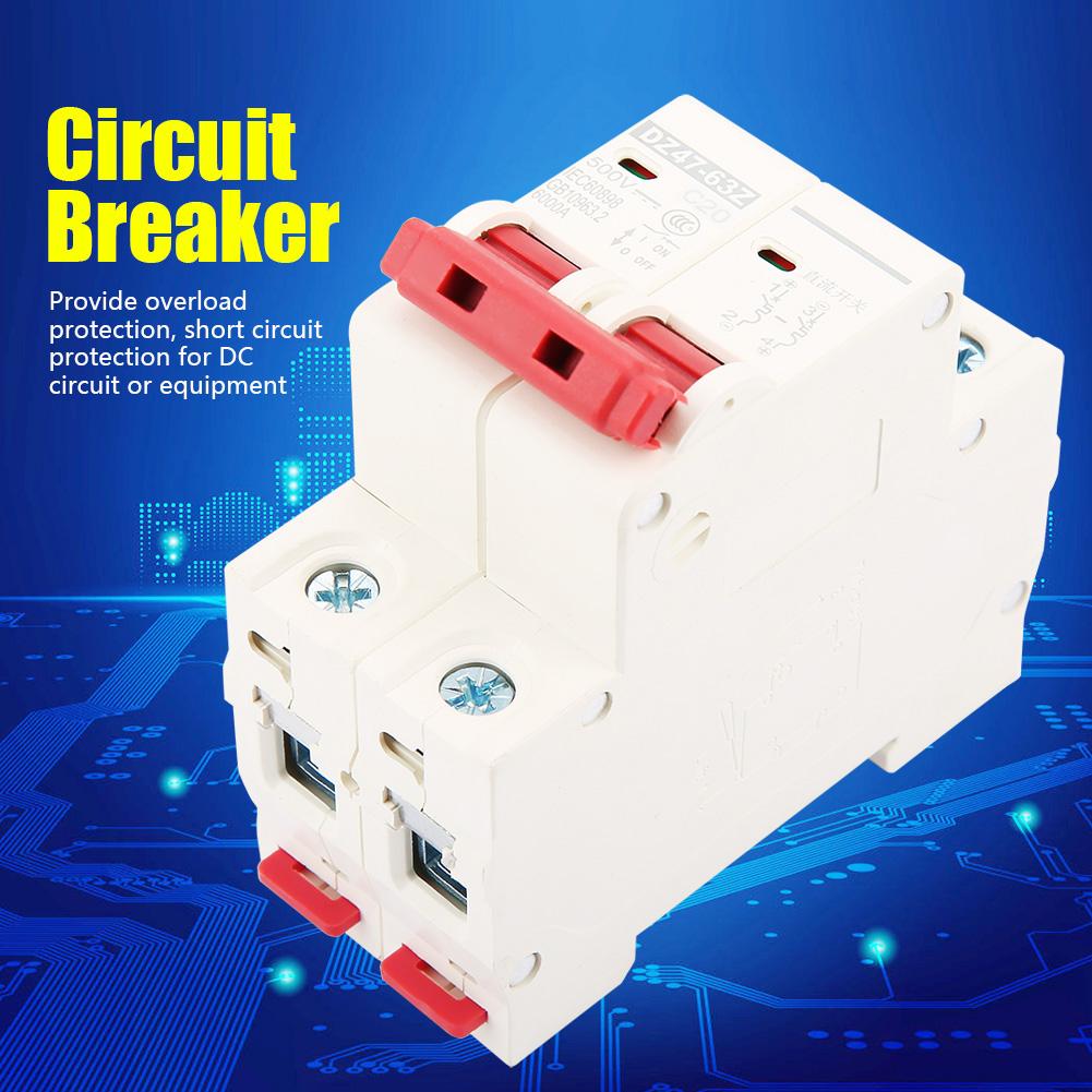 2P DC 500V 20A Mini Circuit Breaker MCB Safety Breaker DZ4763Z2P