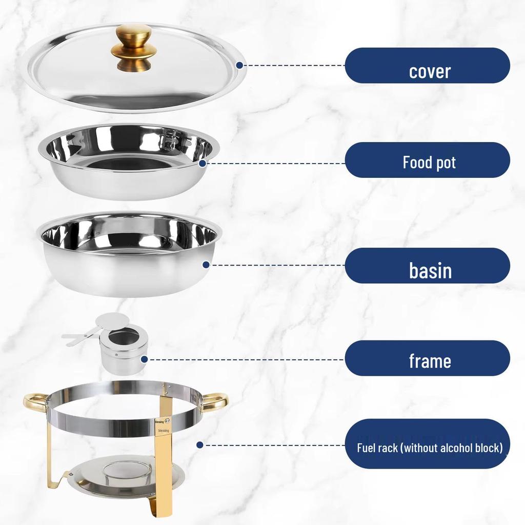 Round Stainless Steel Buffet Stove - Golden Food Warmer for Hotels & Restaurants