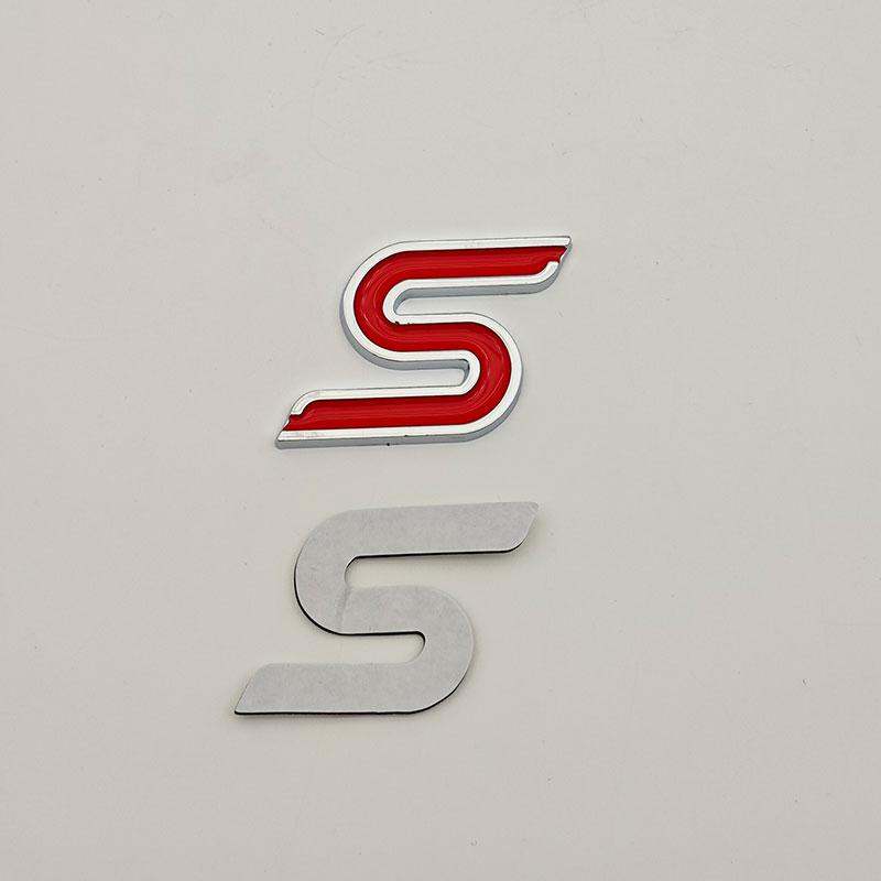 AJG1 3D Metal Letter S Logo Car Front Grille Emblem Badge Rear Trunk Stickers Decal For Ford Focus Fiesta Escape Ecosport Kuga Mondeo