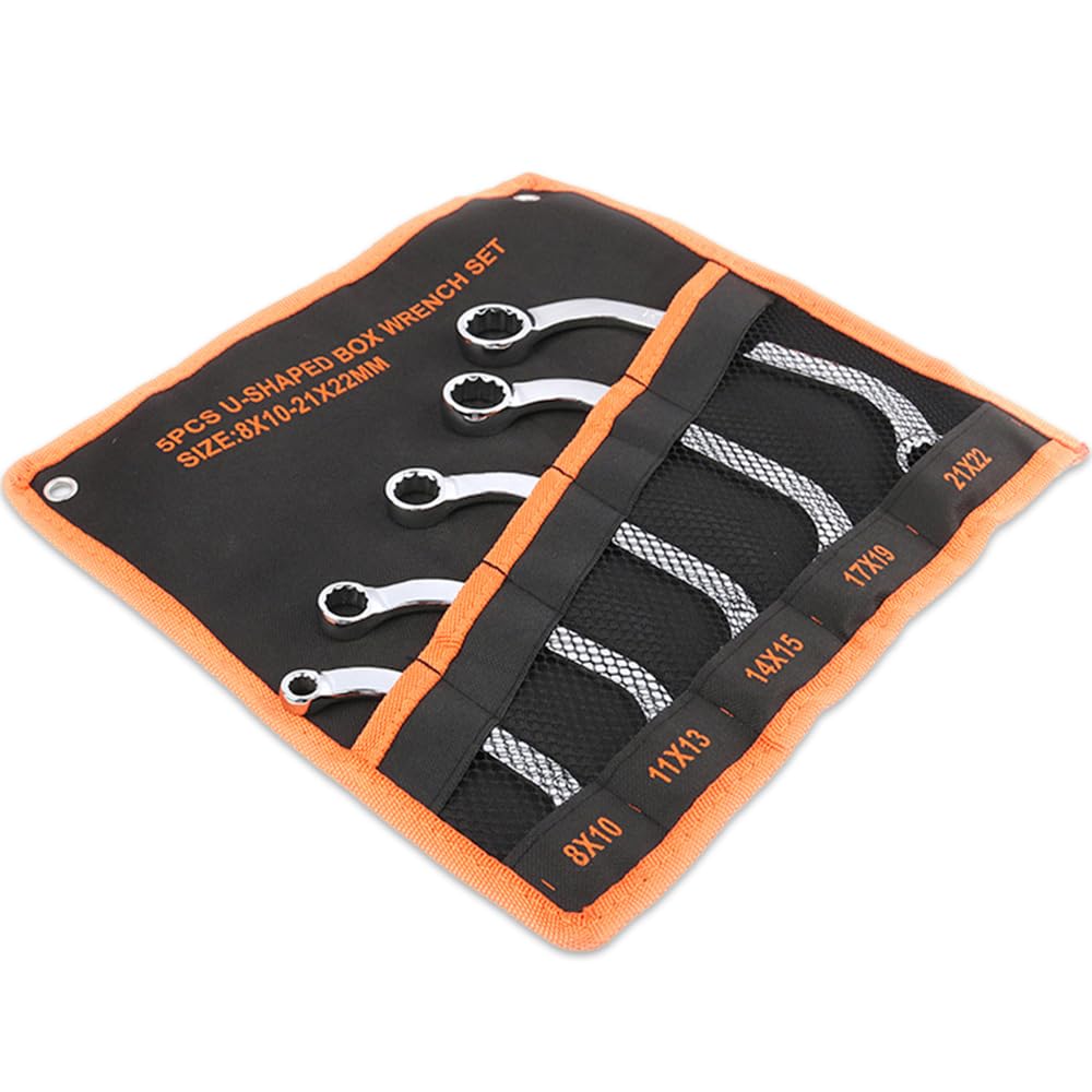 HIRAISM Reversible Set of with Storage Pouch Half-Moon Wrench, Open-End Wrench, 5,