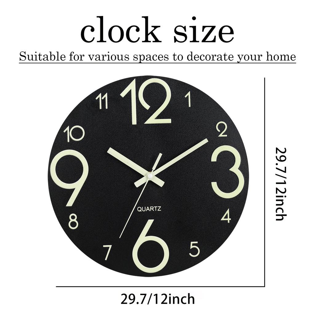 1PC 12inch Luminous Wall Clock Frameless Digital Clock Wall Mute Clock for Living Room Bedroom Wall Decor With Night Light