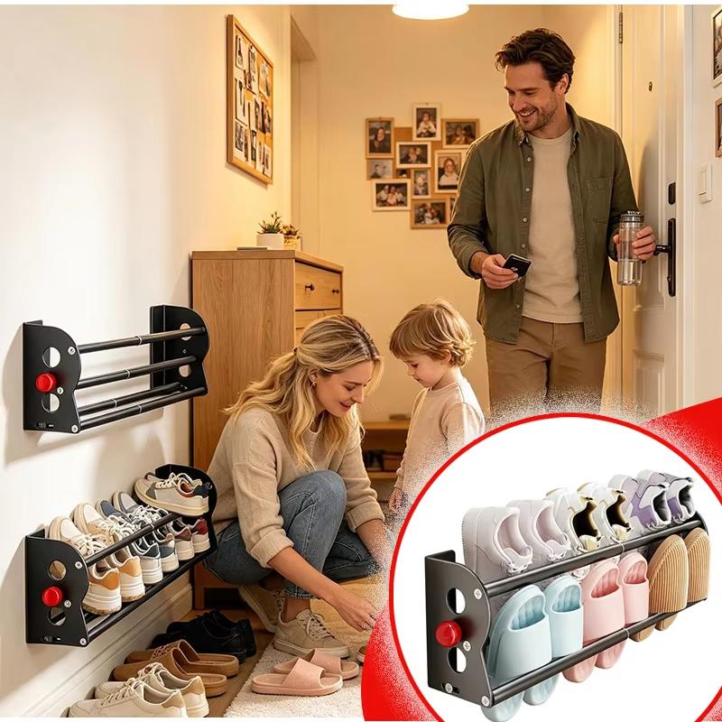 Magnetic Shoe Rack Expandable Double-Layer Slippers Organizer Wall Mounted Sneakers for Homeowners Renters Dwellers Collectors