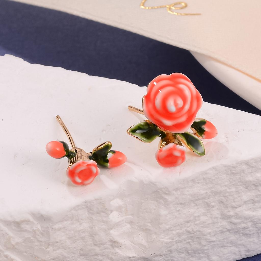 Fresh new Chinese flower stud oil painting style high-end enamel pearl earrings vintage national style tassel earrings women