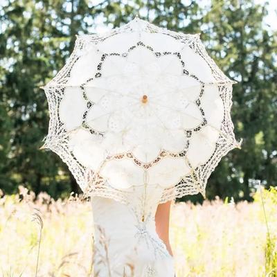 Bekvämt parasoll Delikat 2 färger Spets Blommönster Visuell effekt Solskydd Bomull Sommarparaply för dansinredning