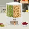 6 Compartment Kitchen Grain Storage Container, White Rotating Dry Food Dispenser for Rice, Beans, Pasta, Cereal, Oats, Flour