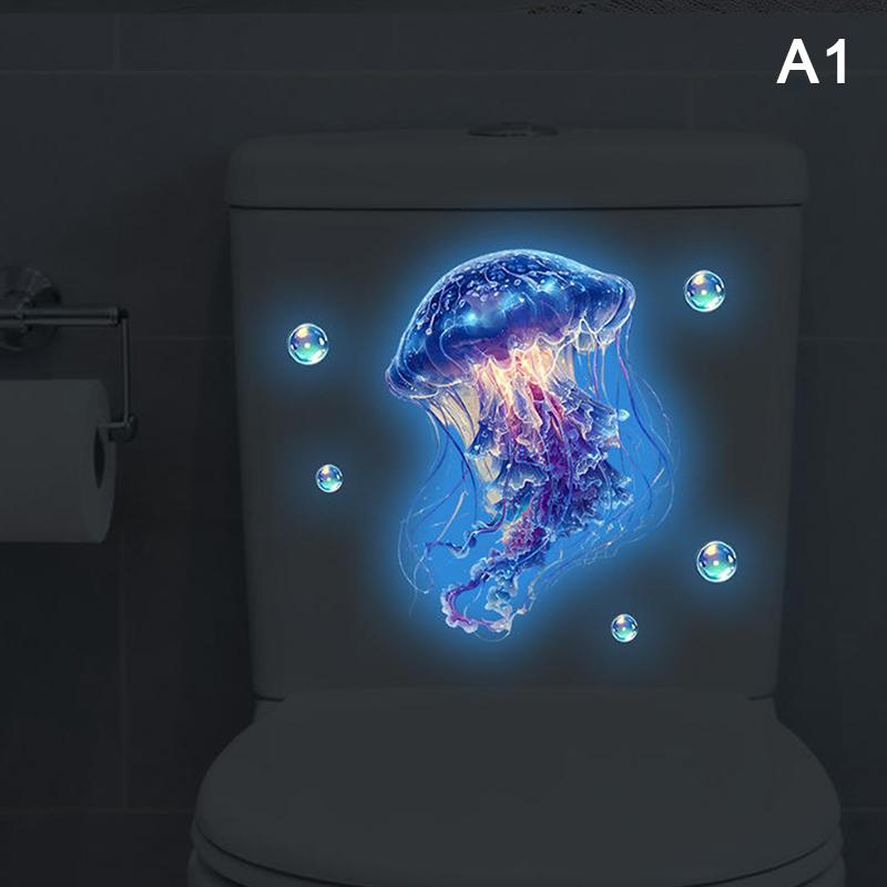 Glow-In-The-Dark Jellyfish Toilet Stickers Self-Adhesive Removable Luminous Decals Home Decor Stickers Car Stickers
