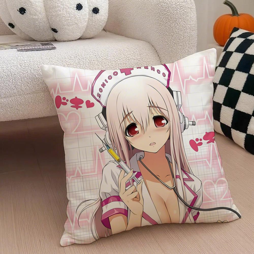 Cute Vibrant Japanese Idol SSuper Sonico Cushion Cover Throw Pillow Cover Hidden Button Durable Polyester Chair Cushion