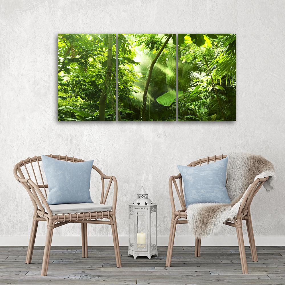 Three Piece Picture Canvas Print Forest Leaves Green
