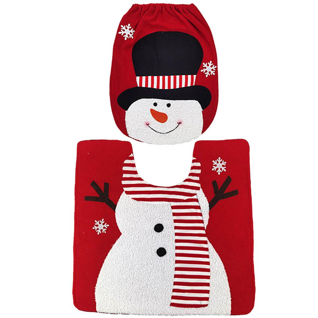 Christmas Bathroom Toilet Seats Cover Mat Set Toilet Seat Cover And Rug Set Santa Snowman Elk Pattern Home Accessories