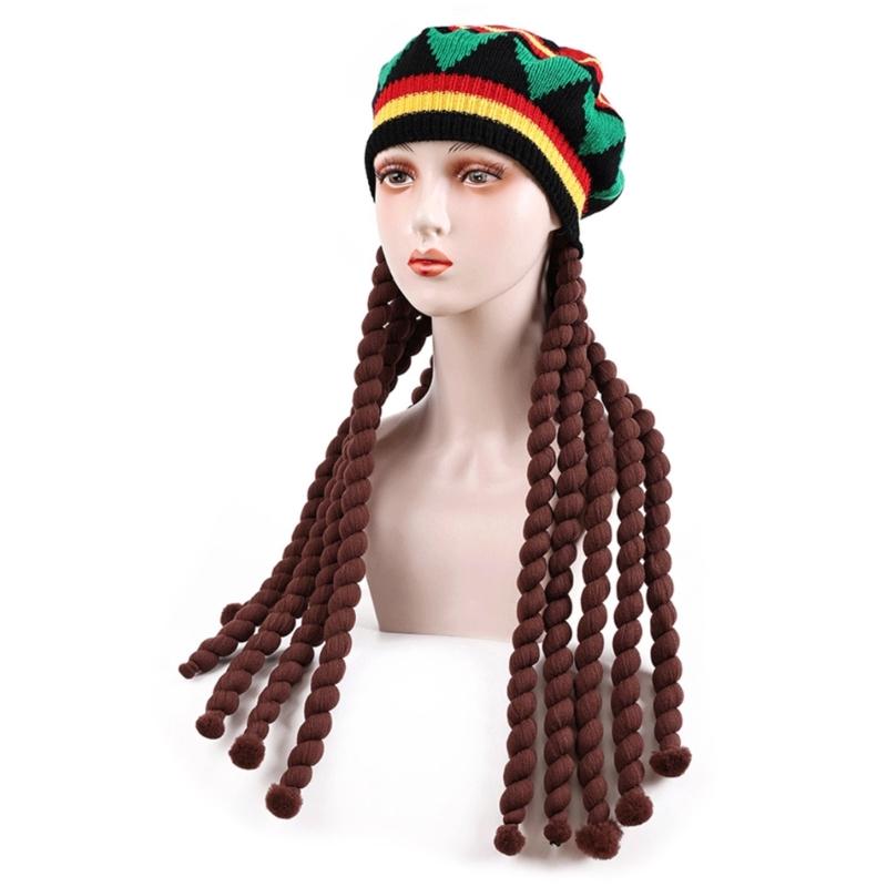 Funny Knitted Dreadlocks Wig Bob Hat for Women Men Braided Wig Hat Handcrochet Beanies Hat Pullover Hat Headwear