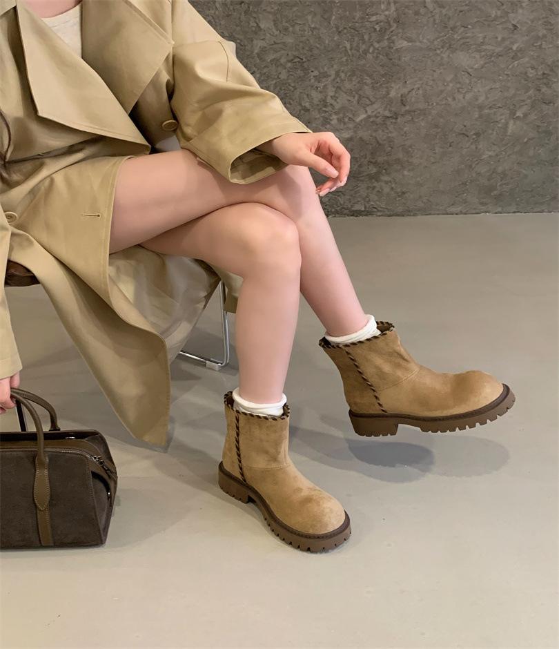 

2025 autumn and winter new matte platform retro thick heel short boots women s versatile casual British style woven Martin boots 39 хаки