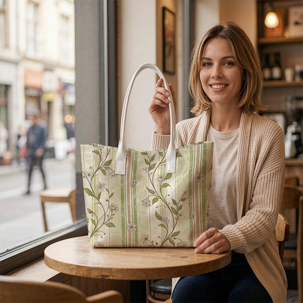 Vintage Floral Print Casual Tote Bag for Daily Shopping Commute