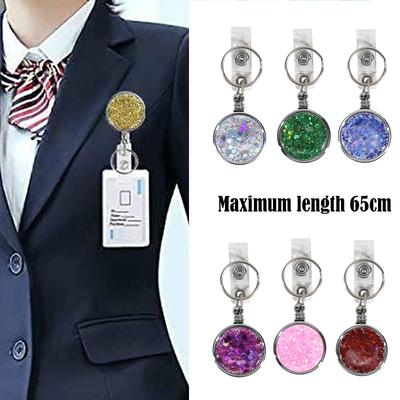 2026 Retractable Nurse Badge Reel Doctor Student Teacher ID Card Holder Keychains Lanyard Glitter New Design 1 Piece Metal