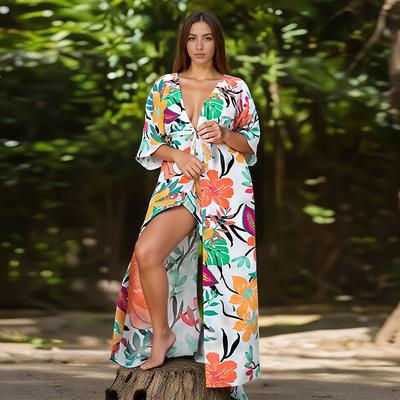 Nuova Maglia Donna Protezione Solare per Vacanza Estiva al Mare con Maniche a Tre Quarti Ampie