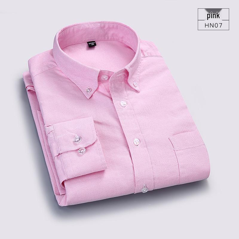 Men's Spring Cotton Oxford Long Sleeve Solid Color Shirt - Business Casual Slim Fit