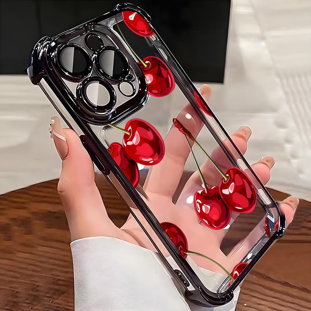 Fashion Cherry Pattern Electroplated AntiDrop Clear Phone Case For Samsung Galaxy S25 Ultra S24 S23 S22 S21 Plus FE Clear Cover