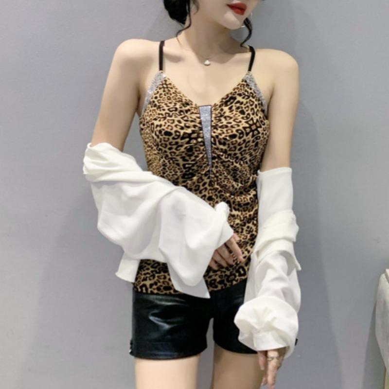 

New Suspender V-neck Heavy Industrial Hot Diamond Fashionable Off-shoulder Sleeveless Base Shirt Slim and Slim Suspender Vest for Women M