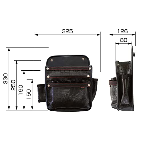 Tajima Safety System, Detachable Waist Bag, Twin Hooks, Croco, Nail Bag, 3 Tiers, High Strength, Supple, Durable Synthetic Leather, Easy to Put on and