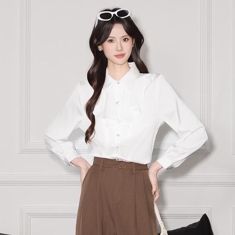 Women s French Ruffle Long Sleeve Chiffon Blouse M