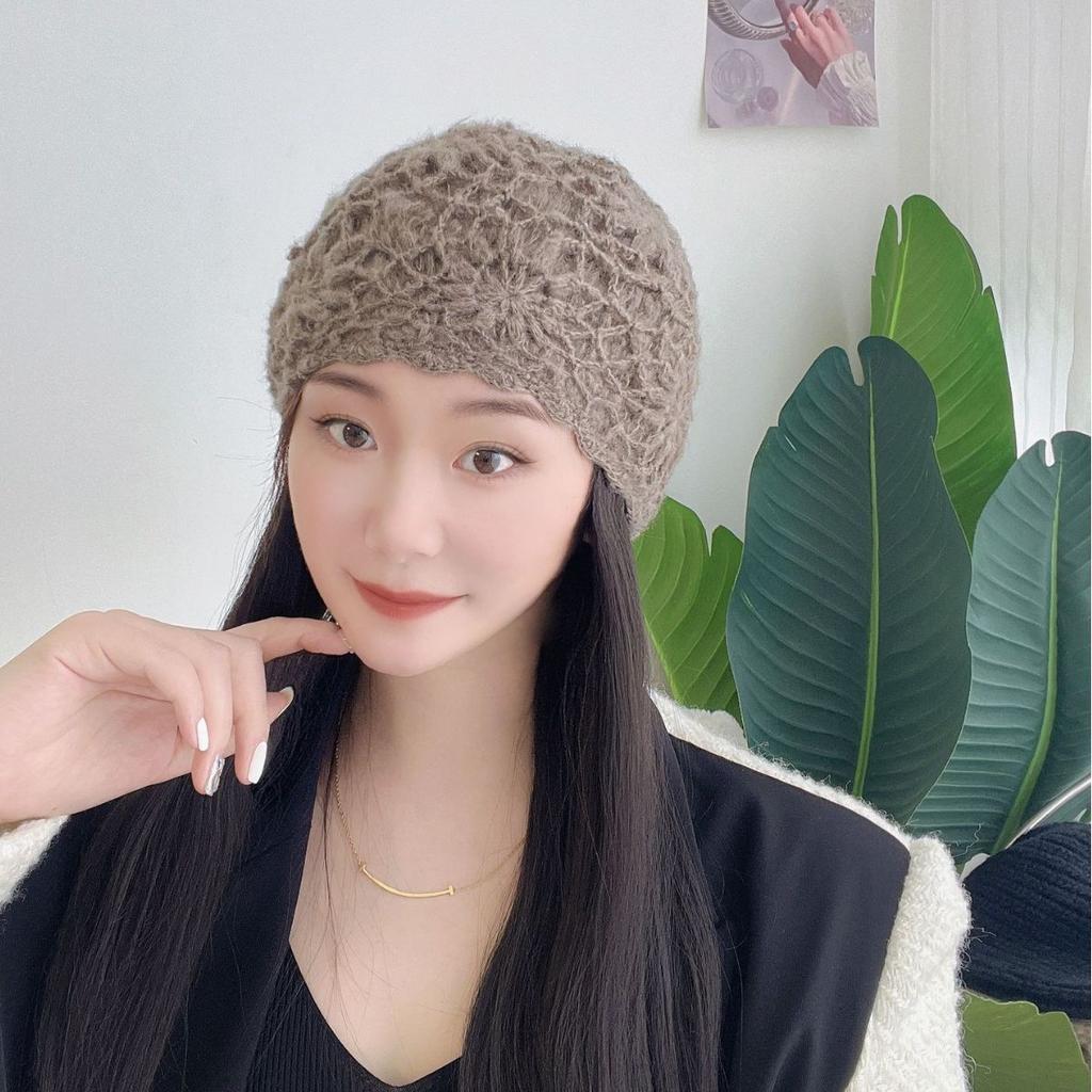 Hat Women's Autumn and Winter Thickened Beret Handmade Knitted Hat Wool Beret Sweet Baotou Hat Women's Autumn and Winter