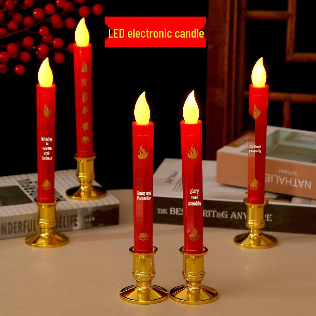 Electronic Candles for Incense Offering: God of Wealth Lamp for Buddha Altar, Housewarming, & New Home Candlestick