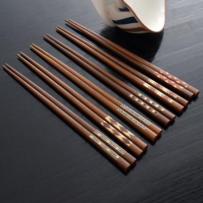 Home Chopsticks Home Restaurant Colorful Strip Print Solid Wood Chopsticks F