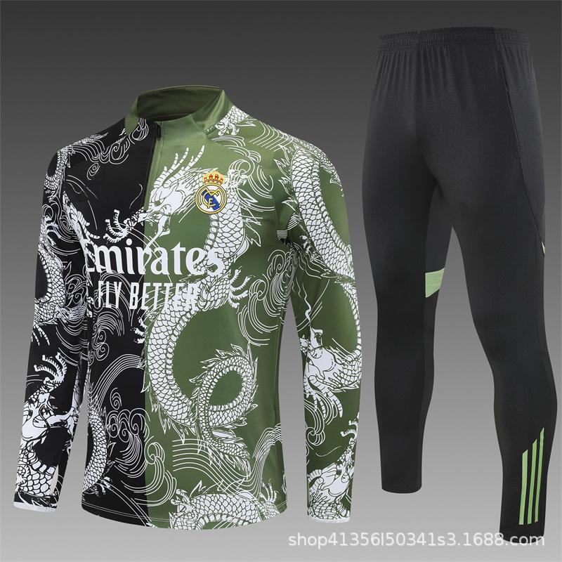 Maglia da Allenamento da Calcio Real Madrid a Maniche Lunghe Mezza Zip Tuta per Adulti e Bambini Stampa Maglia Mbappe
