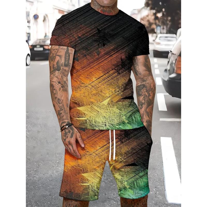 Modisches Lässiges Herrenanzug 3D Lässiger Farbdruck Sommer T-Shirt Shorts Einfach