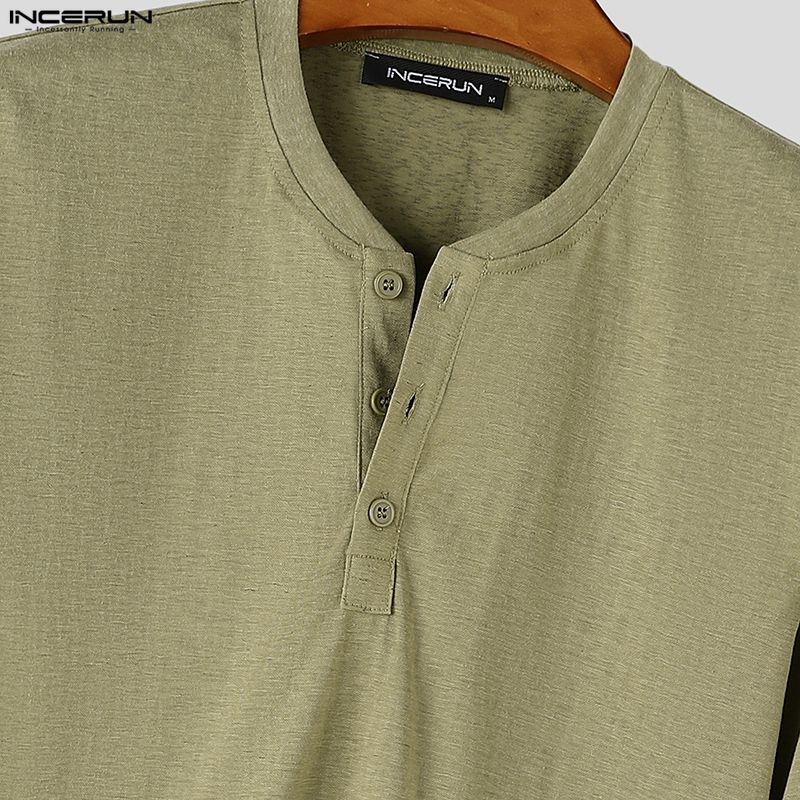 INCERUN Heren Long Sleeve Henley Shirts Casual Losse Pasvorm Basic T-shirts Lichte Topjes