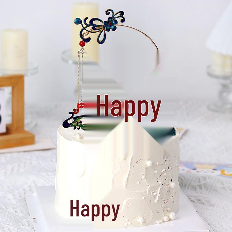 

Chinese Phoenix Tassel Wedding Cake Topper with Double Happiness Hairpin Decor