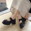 Modische Klobige High Heels Pumps für Damen 2025 Frühling Neue Mode Schwarze Plateau Lederschuhe Frau Gothic Dicker Absatz Mary Jane Schuhe