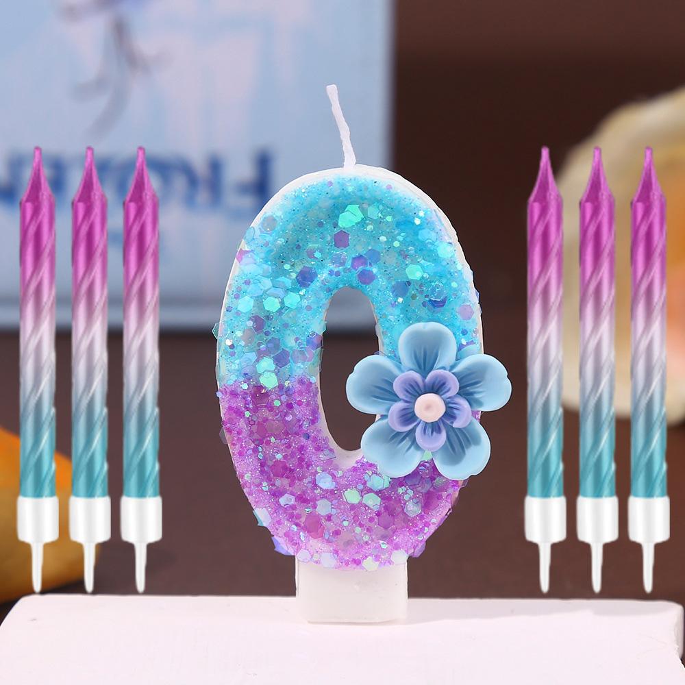 7pcs Blue Purple Flower Birthday Number Candles,Flower Theme Party Decorations, Cupcake Decorations,Suitable for Party Celebrati