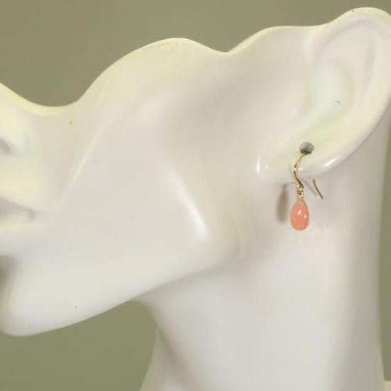 Pink garnet coral earrings with undyed hooks, gold-filled,