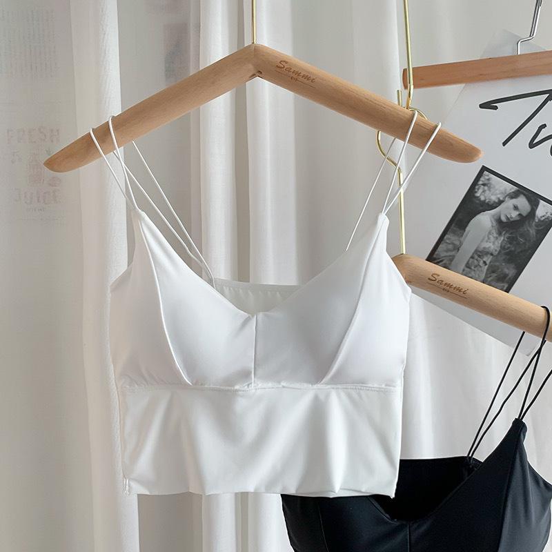 Ice Silk Shoulder Strap Vest with Chest Pad - Girl's Comfortable Camisole for Summer