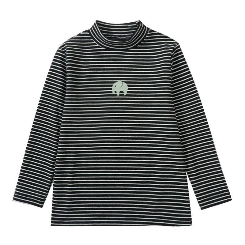 Half-Turtleneck Base Layer Shirt for Autumn and Winter, Casual Long-Sleeve Top for Boys and Girls, Striped Thermal Clothing for Older Children