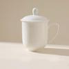 Pure White Bone China Office Tea Cup with Lid and Handle