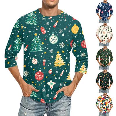 Men'S Round Neck Three-Quarters Sleeve Top Casual Fashion T-Shirt