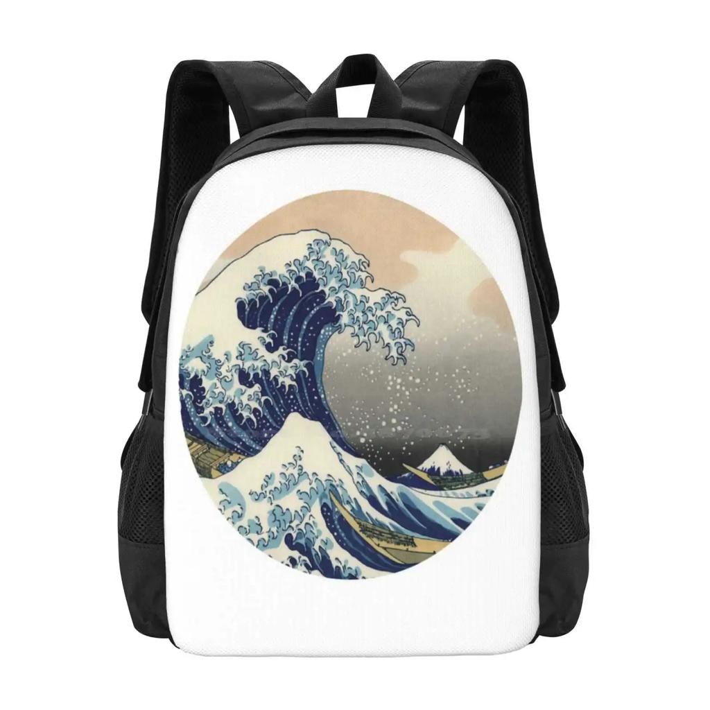 Hokusai Wave School Bag Big Capacity Backpack Laptop Hokusai Wave Japanese Style Vague Japon Ancien Old Vintage