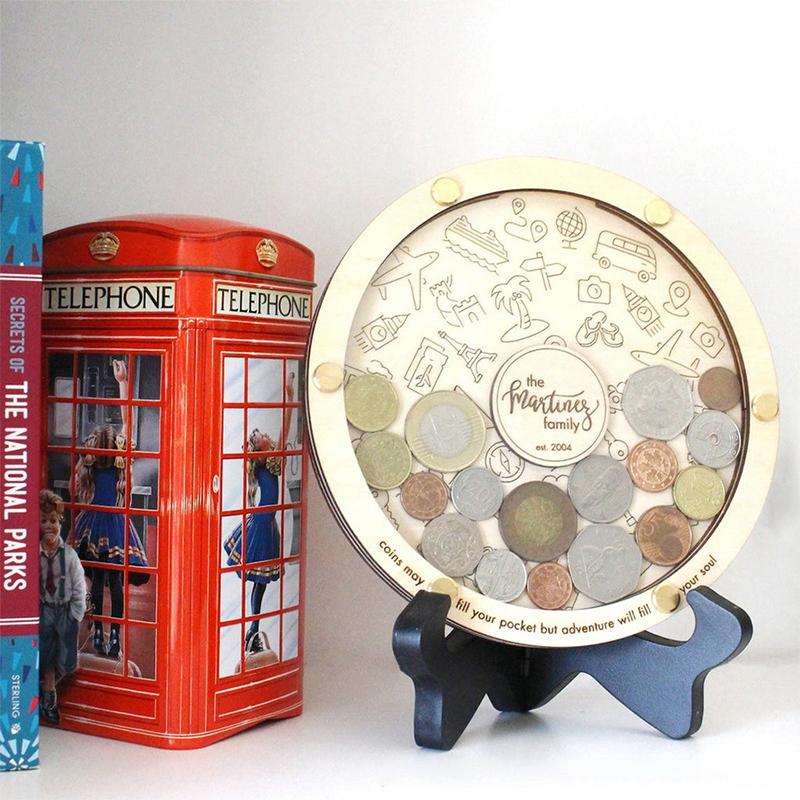 Wooden Piggy Bank Commemorative Coin Storage Can Gift for Travel Enthusiasts Coin Storage Box
