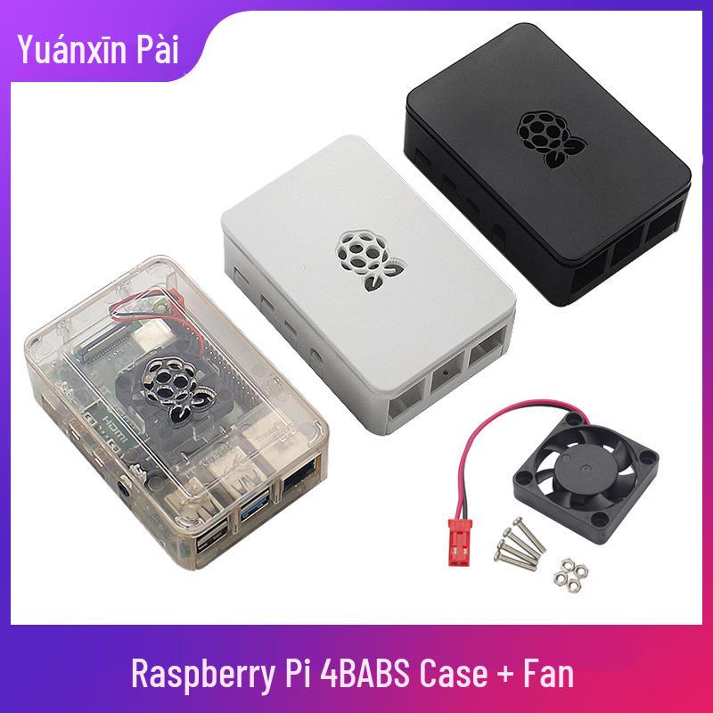 Raspberry Pi 4B/3B+ Black Transparent Case with Fan, Protective ABS Shell
