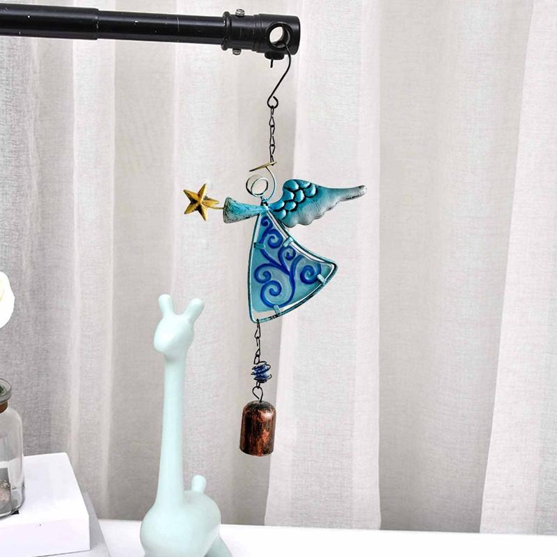 Metal Angel Wind Chime Hanging Decoration Ornament Bells Wing Angel Bell Decorative Hanging Bells Blue Easy Install