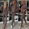 2024 Trending Women's Solid Color Round Neck Sweatshirt and Skinny Long Pants Two-Piece Set